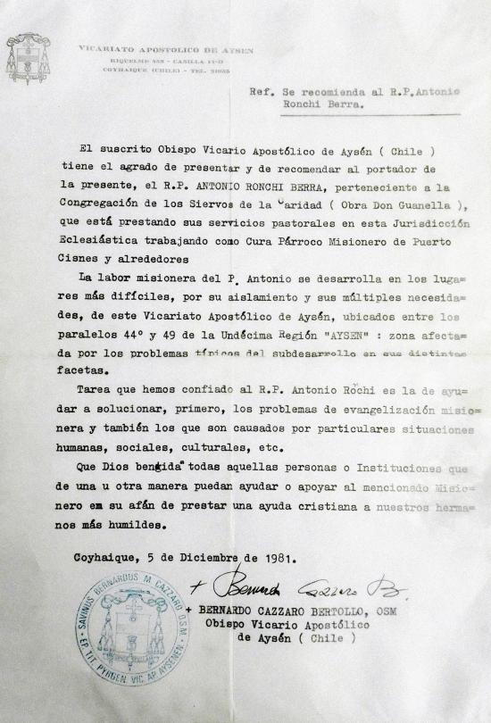 Cartas de presentación del padre Ronchi