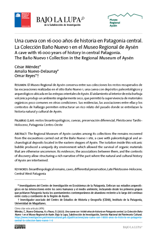 Una cueva con 16000 años de historia en Patagonia central. La Colección Baño Nuevo 1 en el Museo Regional de Aysén